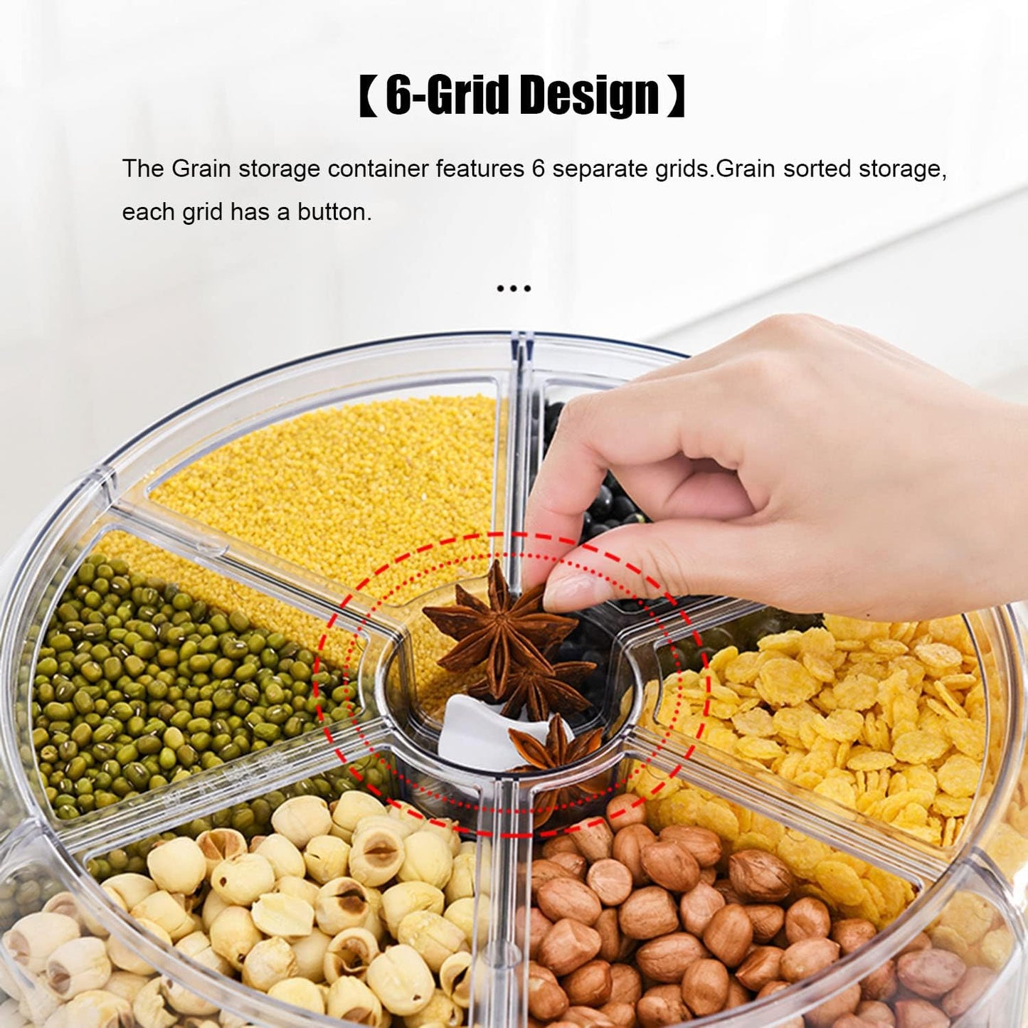 Grand distributeur de grains de 8 Kilos, rotatif à 360°