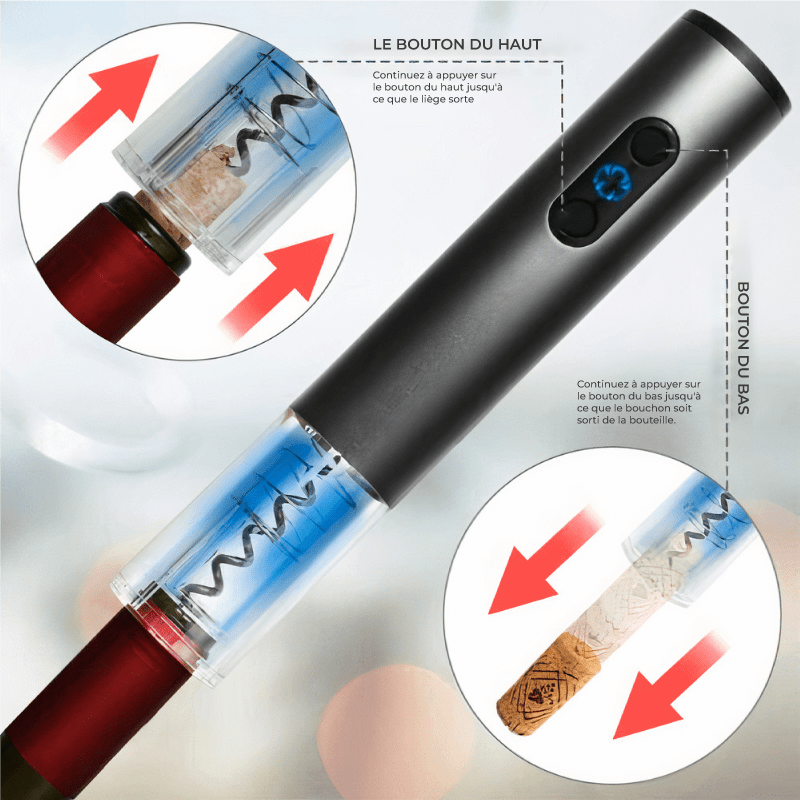 Ouvre Bouteille 4 Pièces (Tire-bouchon électrique, Verseur de vin,Coupe-feuille,Bouchon à Vide)