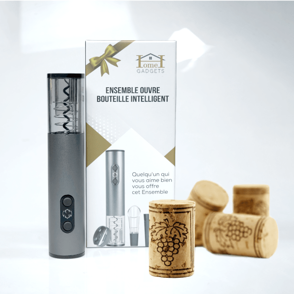 Ouvre Bouteille 4 Pièces (Tire-bouchon électrique, Verseur de vin,Coupe-feuille,Bouchon à Vide)